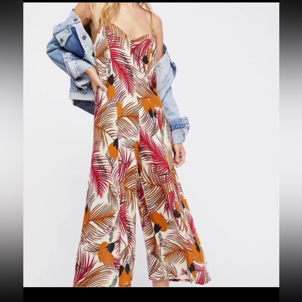 Novella‎ Royale colorful tropical palm leaf adjustable straps jumpsuit summer XS
